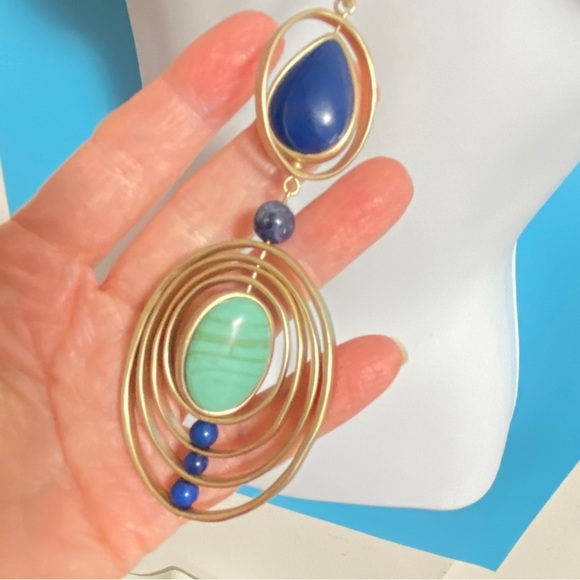 CHICO'S Long Turquoise Blue Gold Tone Long Necklace - Picture 3 of 7